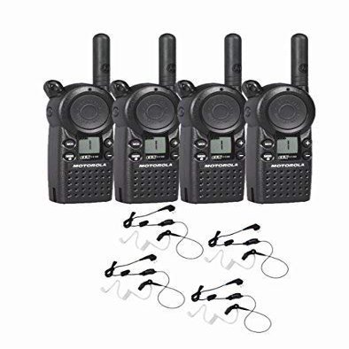 4 Motorola CLS1110 Two Way Radio Walkie Talkie with 4 HKLN4601 PTT Earpieces Black