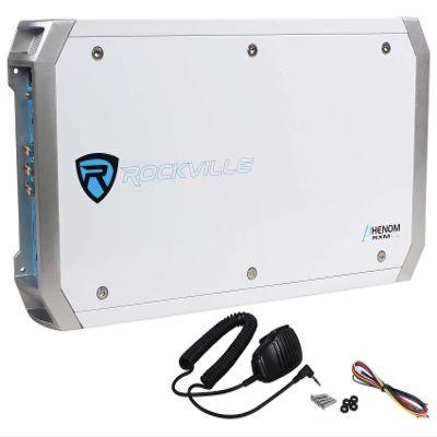 Rockville RXM-F4 Marine 4 Channel Amplifier, 2400W Peak / 600W RMS, PA Mic