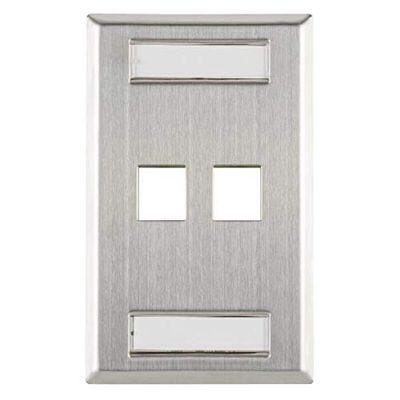 HellermannTyton FPIDUAL-SS Flush Mount 2 Port Faceplate with ID Windows, Stainless Steel,1/pkg