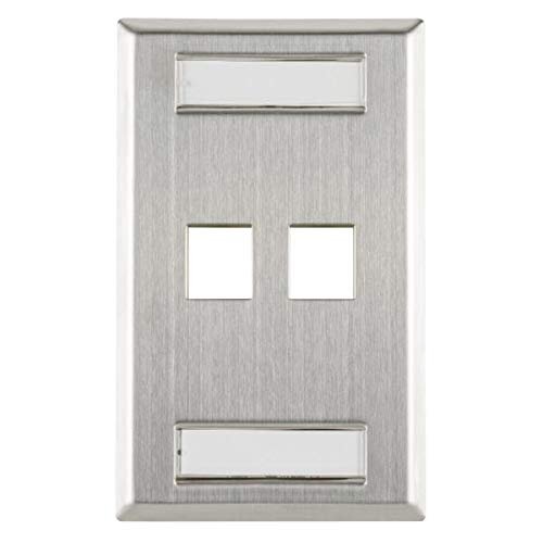 HellermannTyton FPIDUAL-SS Flush Mount 2 Port Faceplate with ID Windows, Stainless Steel,1/pkg