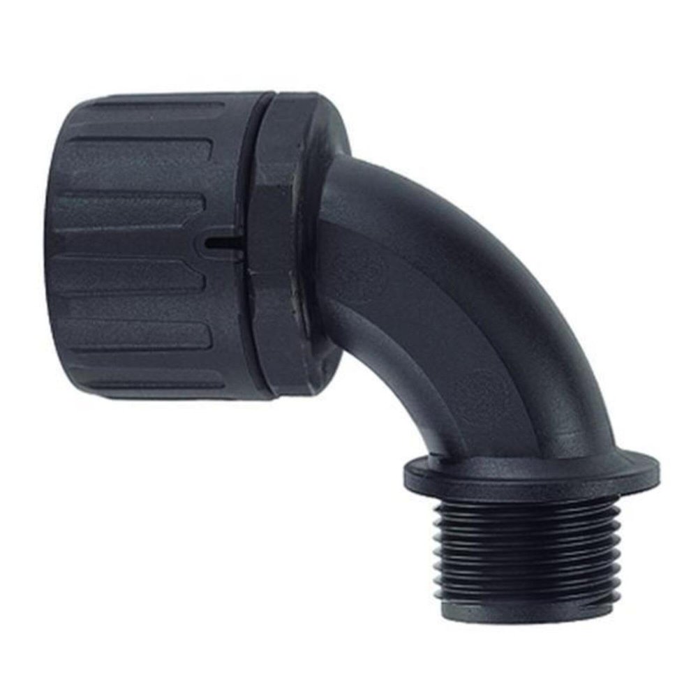 166-90100 - Conduit Connector, HelaGuard, 90 Degree, 1 ", Nylon 6.6 (Polyamide 6.6), Black, 75 mm, IP66