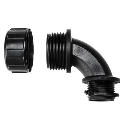 166-90132 - Conduit Connector, HelaGuard, 90 Degree, 1-1/4 ", Nylon 6.6 (Polyamide 6.6), Black, 113 mm, IP65