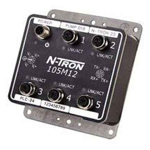 105M12 Red Lion Controls Ethernet Switch, 5 Port Unmanaged, 10-30 VDC, M12 Connector, N-Tron Series