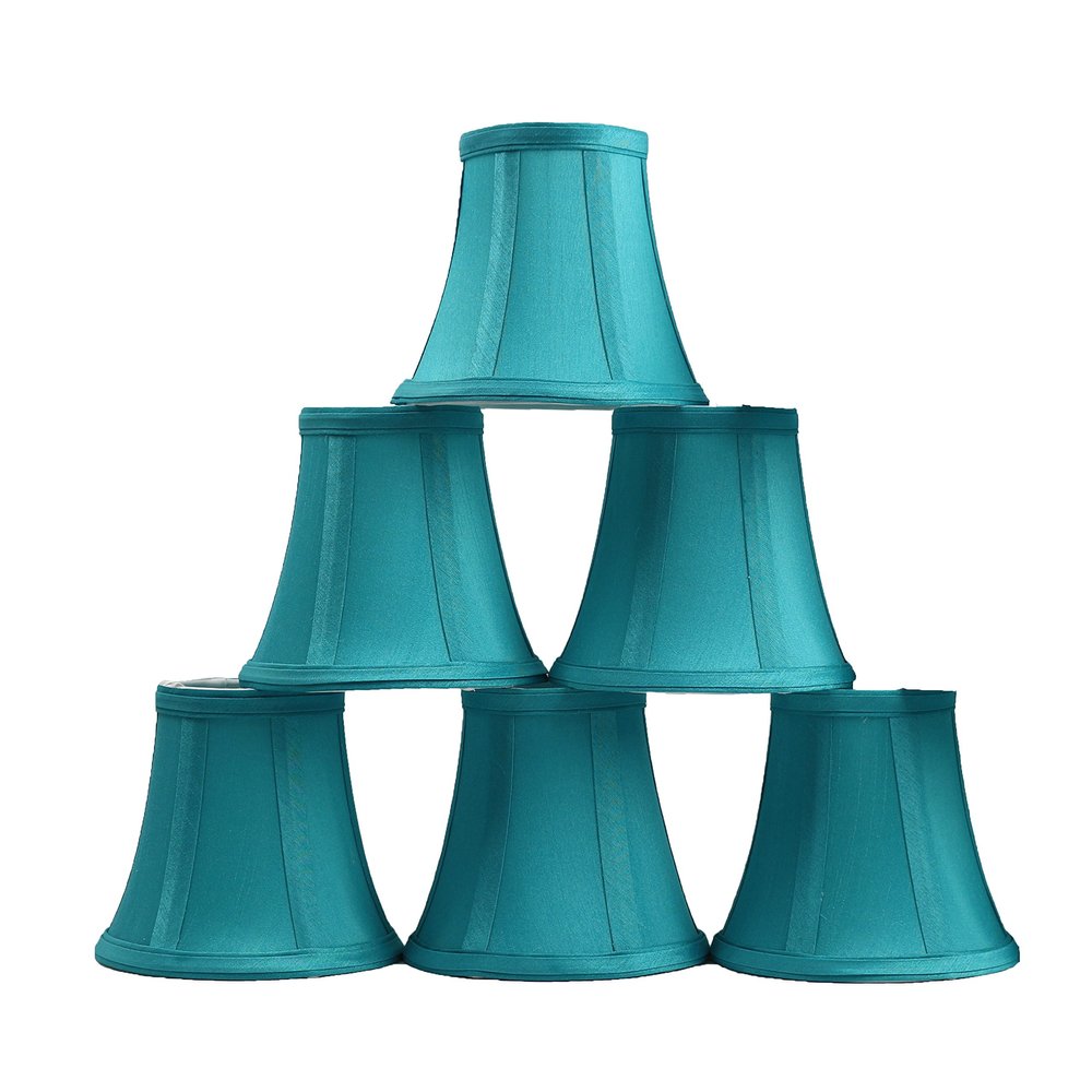 Urbanest Set of 6 Teal Silk Bell Chandelier Lamp Shade, 3-inch by 5-inch by 4.5-inch, Clip-on