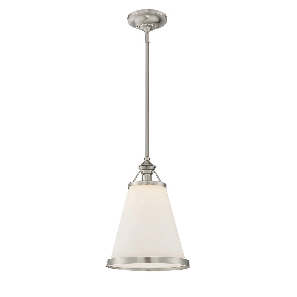 Savoy House 7-130-1-SN Ashmont Vintage Industrial Bohemian White Opal Glass Pendant, 1-Light 60 Watt, 21" H x 13" W, Satin Nickel