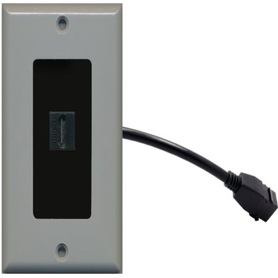 RiteAV (1 Gang Decorative HDMI Wall Plate w/Pigtail Extension Cable Gray (Black Insert)