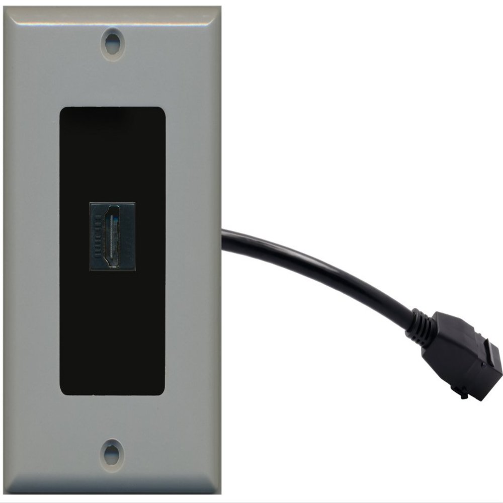 RiteAV (1 Gang Decorative HDMI Wall Plate w/Pigtail Extension Cable Gray (Black Insert)