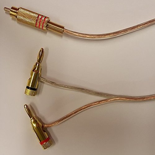 14 AWG Speaker wire with RCA Male to 1 pair Stackable Banana Plugs - Red, 3 Foot