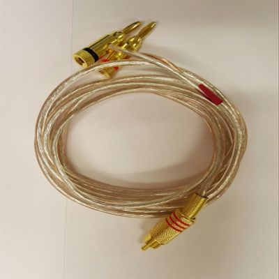 14 AWG Speaker wire with RCA Male to 1 pair Stackable Banana Plugs - Red, 6 Foot