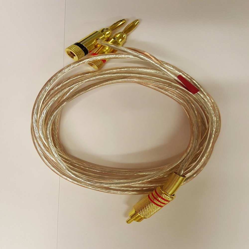 14 AWG Speaker wire with RCA Male to 1 pair Stackable Banana Plugs - Red, 6 Foot
