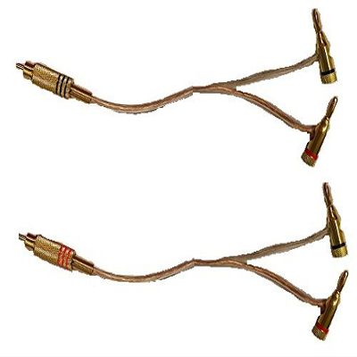 14 AWG Speaker wire with RCA Male to 1 pair Stackable Banana Plugs - Pair (Red/Black), 1 Foot