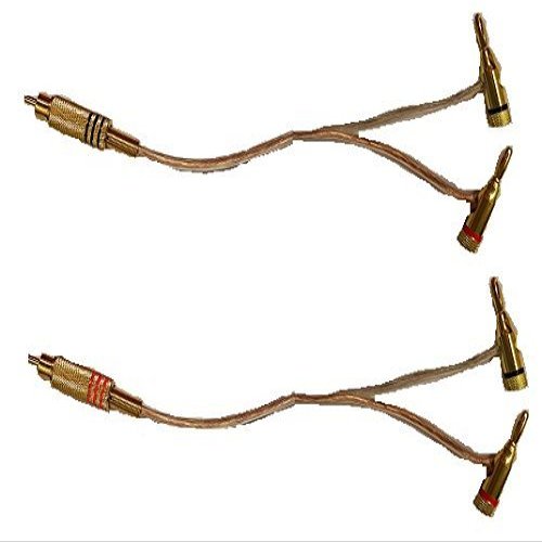 14 AWG Speaker wire with RCA Male to 1 pair Stackable Banana Plugs - Pair (Red/Black), 1 Foot