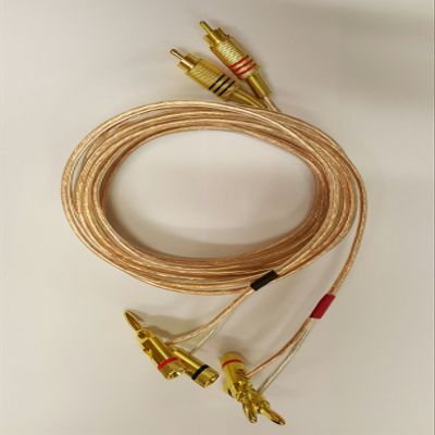 14 AWG Speaker wire with RCA Male to 1 pair Stackable Banana Plugs - Pair (Red/Black), 25 Foot