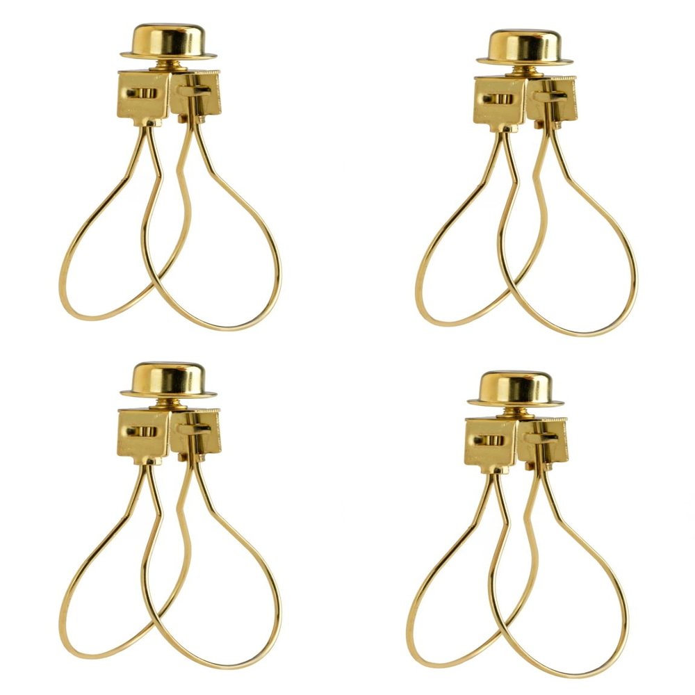 Creative Hobbies Lamp Shade Light Bulb Clip Adapter Clip on with Shade Attaching Finial Top, Gold Color - No Harp Needed | 4 Pack