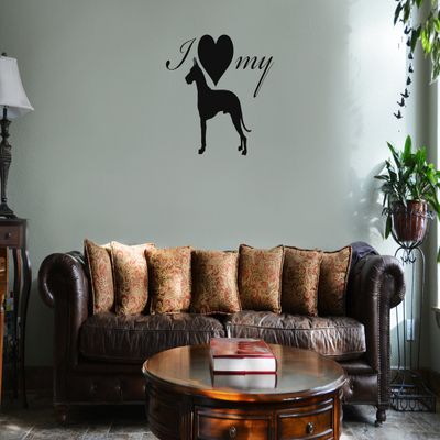 Decal Serpent I Love My Great Dane Dog Silhouette Heart Vinyl Wall Mural Decal Home Decor Sticker (Black)