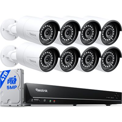 REOLINK 16CH 5MP Home Security Camera System, 8pcs Wired Outdoor PoE IP Cameras with Smart Detection, 8MP 16CH NVR with 4TB HDD for 24-7 Recording, High Bitrate & Clear Stream, RLK16-410B8-5MP
