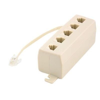 5 Way Outlet 4C RJ11 Telephone Phone Modular Jack Line Splitter Adapter Beige