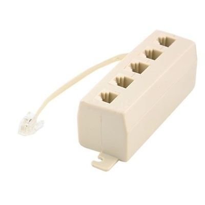5 Way Outlet 4C RJ11 Telephone Phone Modular Jack Line Splitter Adapter Beige