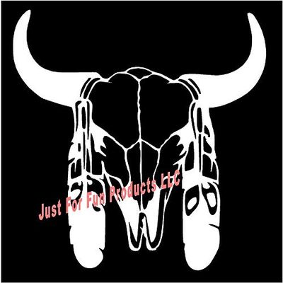 6 x 5.5 Buffalo Bull Skull with Feathers Vinyl Die Cut Decal Bumper Sticker, Native American, Windows, Cars, Trucks, laptops, etc
