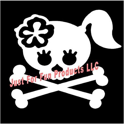 5.5 x 5.5 Girl Skull with Crossbones Vinyl Die Cut Decal Bumper Sticker, Windows, Cars, Trucks, laptops, etc