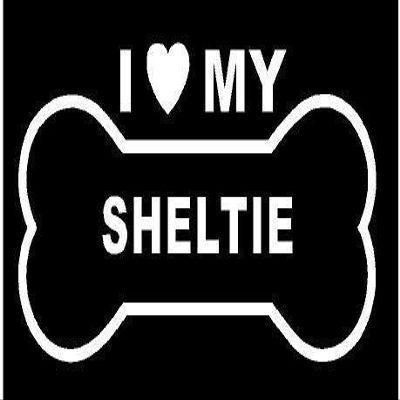 Just For Fun White - 6 x 3.25 Dog Bone I Love Sheltie Vinyl Die Cut Decal Bumper Sticker, Windows, Cars, Trucks, laptops, etc
