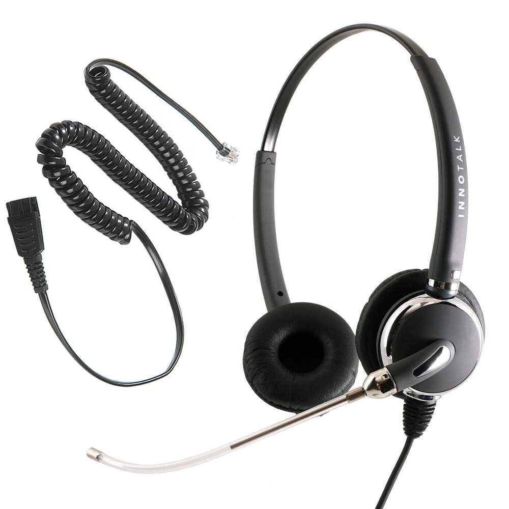 INNOTALK Phone Headset Compatible with Avaya Nortel 1120e, 1230, M3903, M7208, M7324, T7324 - Voice Tube Mic Binaural Headset with RJ9 Quick Disconnect Headset Adapter as Office Headset