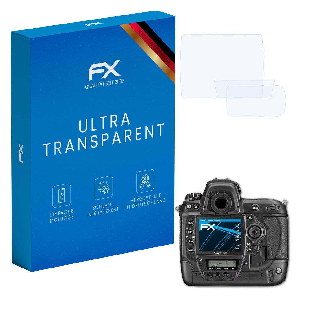 atFoliX Screen Protection Film compatible with Nikon D3 Screen Protector, ultra-clear FX Protective Film (Set of 3)