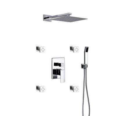 Aqua Piazza Brass Shower Set W/ 12 Square Rain Shower, Handheld And 4 Body Jets
