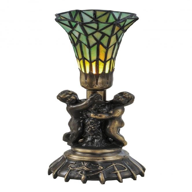 Meyda Tiffany 151922 13" Height Twin Cherub Pond Lily Lamp, Mini