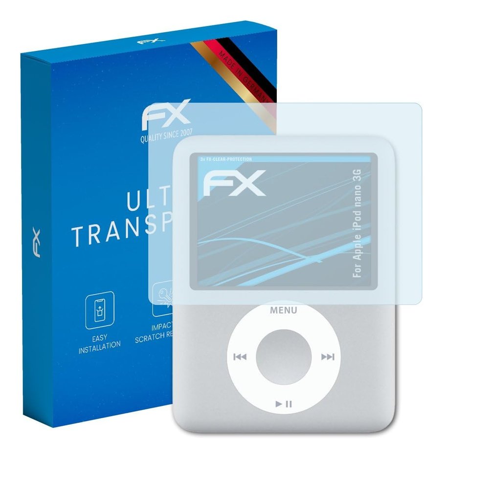 atFoliX Screen Protection Film compatible with Apple iPod nano 3G Screen Protector, ultra-clear FX Protective Film (3X)