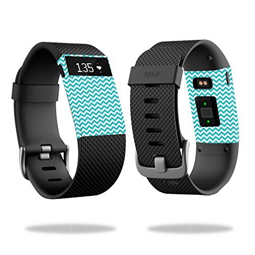 MightySkins Skin Compatible with Fitbit Charge HR Watch Cover wrap Sticker Skins Turquoise Chevron