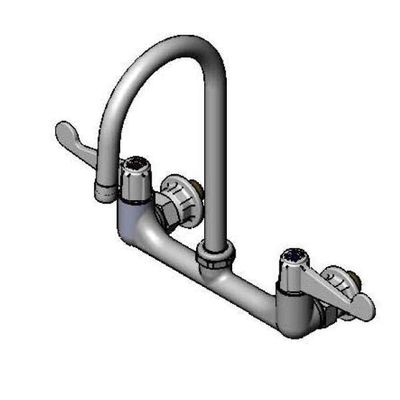 T&S Brass 5F-8WWB05 Wall Mount Faucet, 4" Wrist-Action Handles, 5 1/2" Swivel Gooseneck and 1/2" BSPP Inlets, 8"