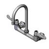 T&S Brass 5F-8WWB05 Wall Mount Faucet, 4" Wrist-Action Handles, 5 1/2" Swivel Gooseneck and 1/2" BSPP Inlets, 8" view 1