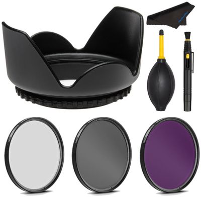 PRO 58mm Filter Kit + PRO 58 mm Tulip Lens Hood for Canon EF 24mm f/2.8 - 58 mm Polarizing Filter, 58mm UV Filter, 58mm Florescent Filter & 58mm Flower Lens Shade Hood