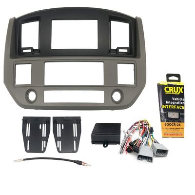 Khaki & Black Aftermarket Double Din Stereo Radio Dash Kit Install Bezel +Wiring Harness/Antenna Adapter Compatible with Dodge Ram 2006-09