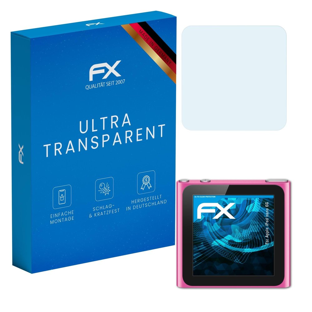 atFoliX Screen Protection Film compatible with Apple iPod nano 6G Screen Protector, ultra-clear FX Protective Film (3X)
