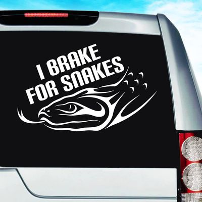 I Brake for Snakes Vinyl Decal Sticker for Car Truck Window Laptop Wall Cooler Tumbler | Die-Cut/No Background | Multiple Sizes and Colors, 8-Inch, White
