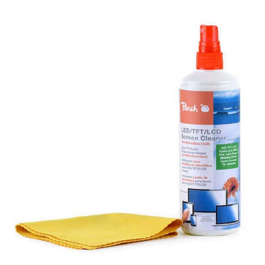 Peach PA104 Screen Cleaning Spray, Cleaning Spray + Microfibre Cloth, 250 ml, Anti-Static, Pack of 3