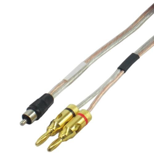 16 AWG Speaker wire with RCA Male to 1 pair Banana Plugs - Black, 15 Foot