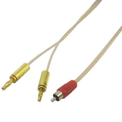 16 AWG Speaker wire with RCA Male to 1 pair Banana Plugs - Red, 25 Foot