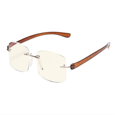 Eyekepper Blue Light Blocking Rimless Reading Glasses - Small Frameless Reader for Women with Gold Frame Brown Arm +2.50