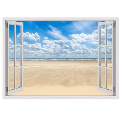 Alonline Art - Sand And Sky by Fake 3D Window | print on wall sticker vinyl decal (Rolled) | 49"x35" - 124x89cm | Wall art home decor for home or for office | wallpaper picture HD artwork
