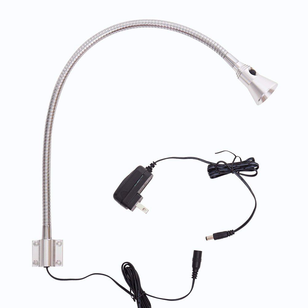 BiNFU 3W Gooseneck Bedside Reading Light, Wall/Headboard Mounted LED Art Gallery Display Lamp with Switch, Chrome(Plug)