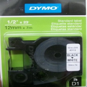 DYMO Standard D1 Self-Adhesive Polyester Tape for Label Makers, Black Print on White, 1/2 Inch (45113)