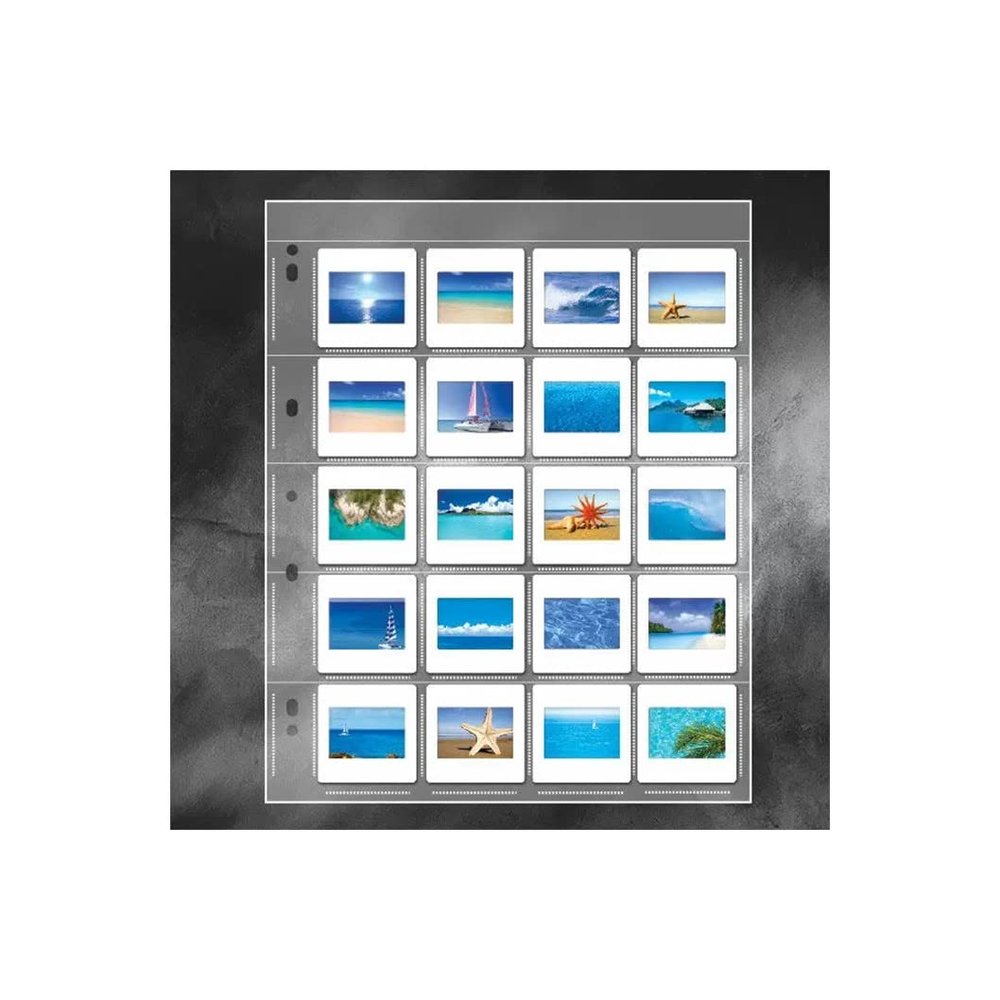 Lineco, Polypropylene Archival Slide Storage Album Pages, Top Loading Page Sleeves, Pages Hold 20 2X2 Inch Slides, Sheet Size 9.375x 11.375 Inch, Pack of 25