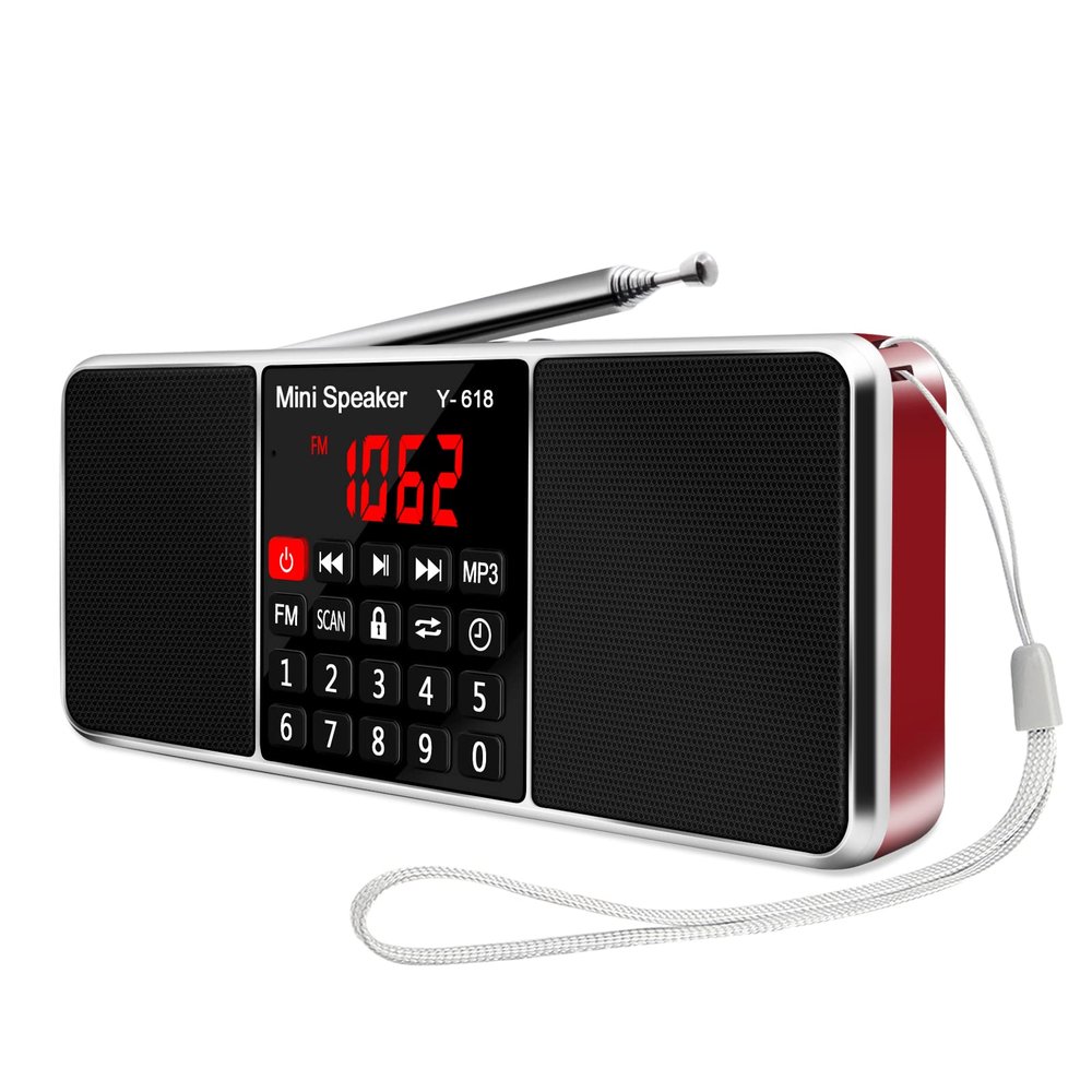 LEFON Multifunction Digital FM Radio Media Speaker MP3 Music Player Support TF Card USB Drive with LED Screen Display and Setting Timing Shutdown Function (Red)