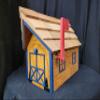 Amish Handmade Handcrafted Rural Mailbox w Flag Wood Roof Log Cabin Dk Blue view 1