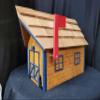 Amish Handmade Handcrafted Rural Mailbox w Flag Wood Roof Log Cabin Dk Blue view 2