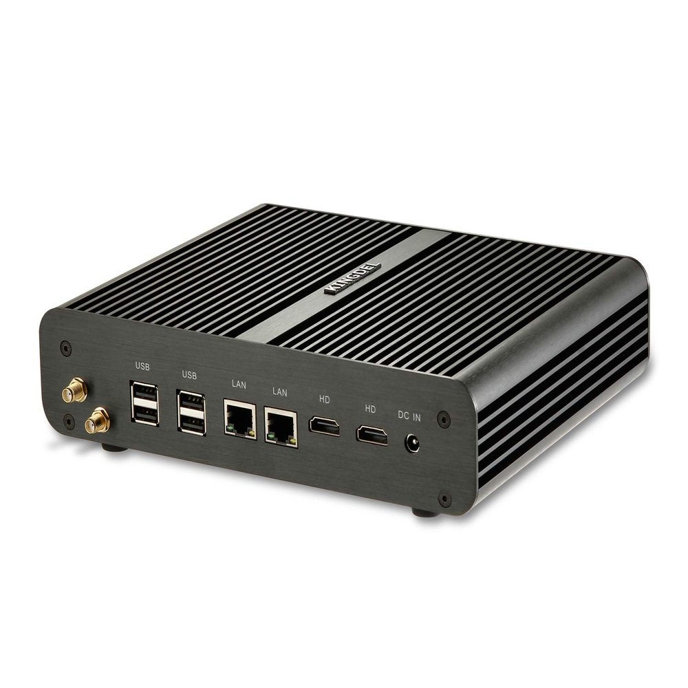 KINGDEL Fanless Mini Industrial PC, i7 Dual Core CPU, 16GB RAM, 128GB SSD+1TB HDD, 2xHD Ports, 2xLAN, 4xUSB 3.0