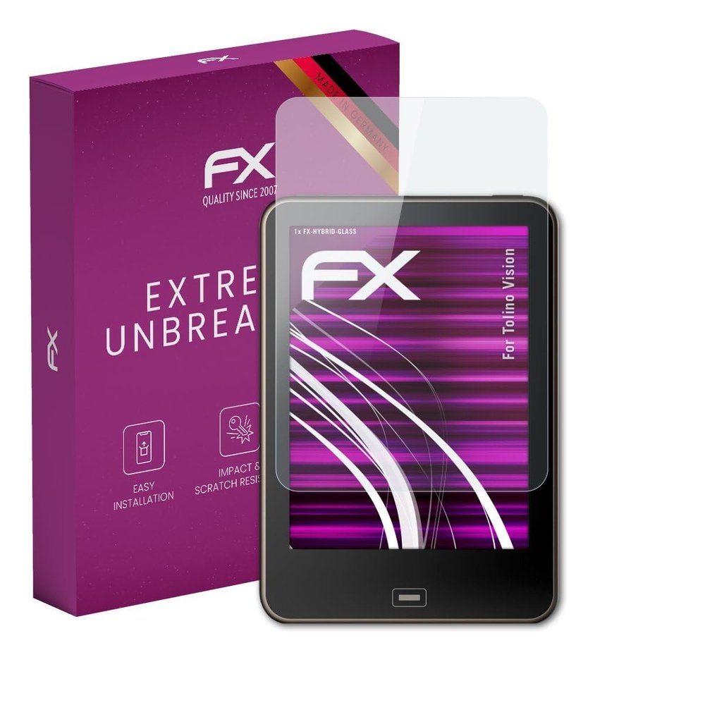 atFoliX Plastic Glass Protective Film compatible with Tolino Vision, 9H Hybrid-Glass FX Screen Protector